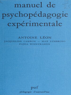 cover image of Manuel de psychopédagogie expérimentale